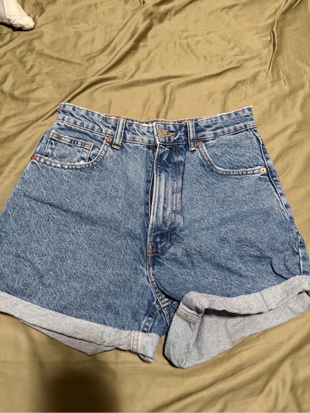 Zara Light Blue Cuffed Denim Shorts